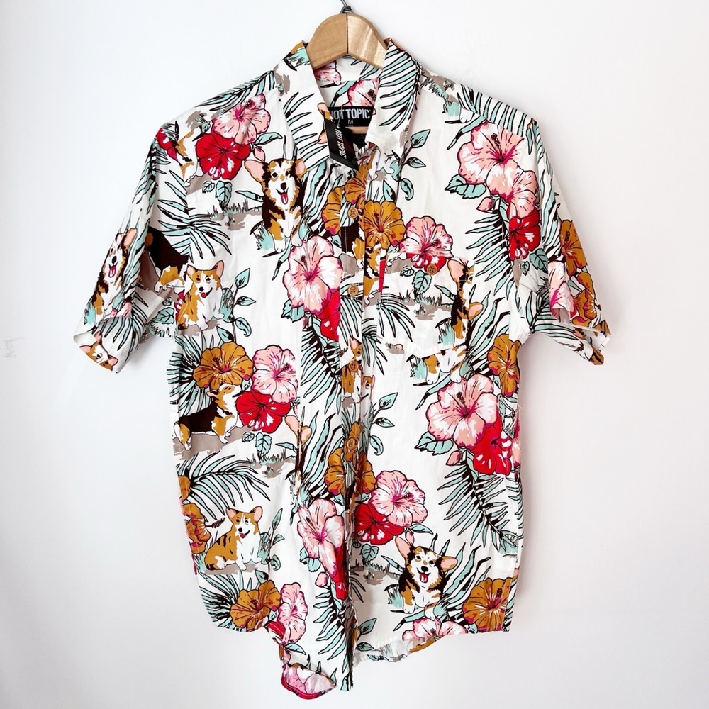 Hot topic corgi button‎ up shirt men’s Hawaiian shirt size medium